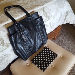 Vera Wang, Black Tote Bag with polka dot clutch.